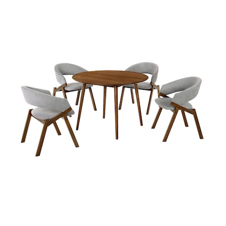 Armen Living Arcadia and Talulah 42" Round Gray and Walnut Wood 5 Piece Dining Set SETARDI5TAGRWA42